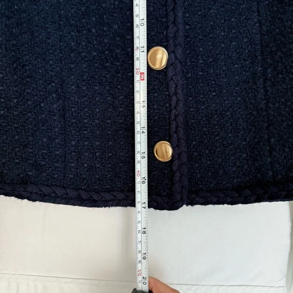 Aqua Navy Blazer Women’s Medium Tweed Jacket Gold Button Classic Chic - Picture 10 of 11